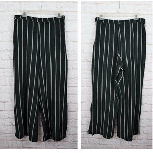 H&M Green Stripes Palazzo Wide-Leg Pants Trousers